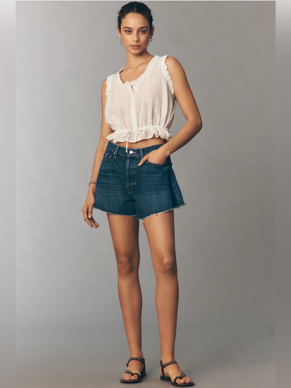 MOTHER Flutter Frayed Denim Shorts NWT
